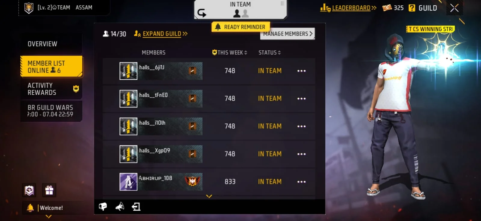 Verified Free Fire Guild Glory boosting proof screenshot by @shahil440